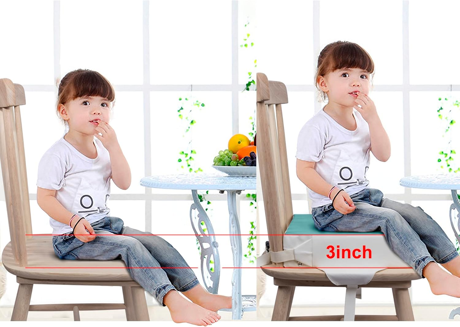 Haureigi Toddler Booster Seat Dining Cushion, High Seat Pad Baby Booster Seat Extra Thick Foam Portable Chair Pad Removable Washable Green image number 6