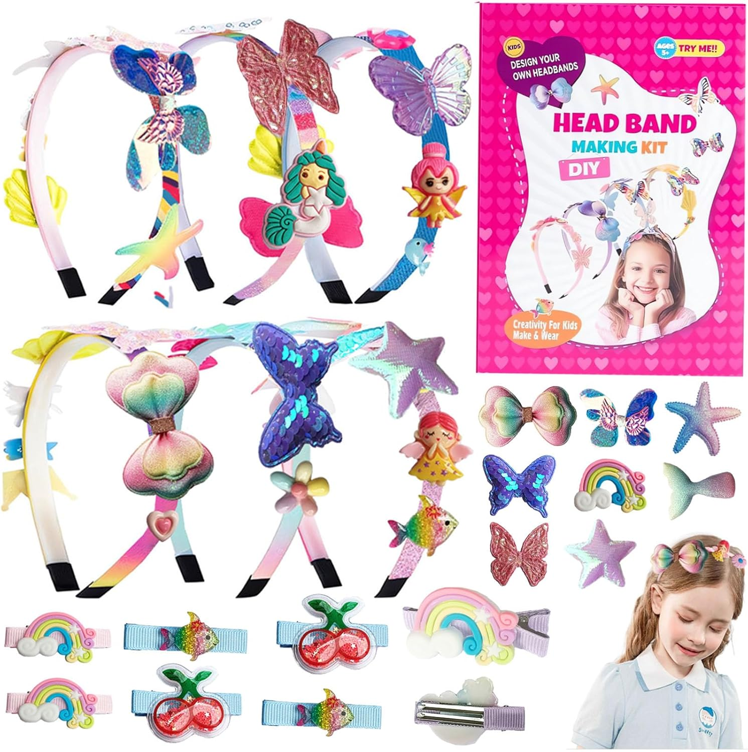 YELINTIAN Headband Making Kit for Girls, DIY Headbands for Crafts, Make Your Own Fashion Headbands for Kids, Hair Accessories for Girls 8-12 Little Children'S Art & Craft Gifts(55Pcs) image number 3