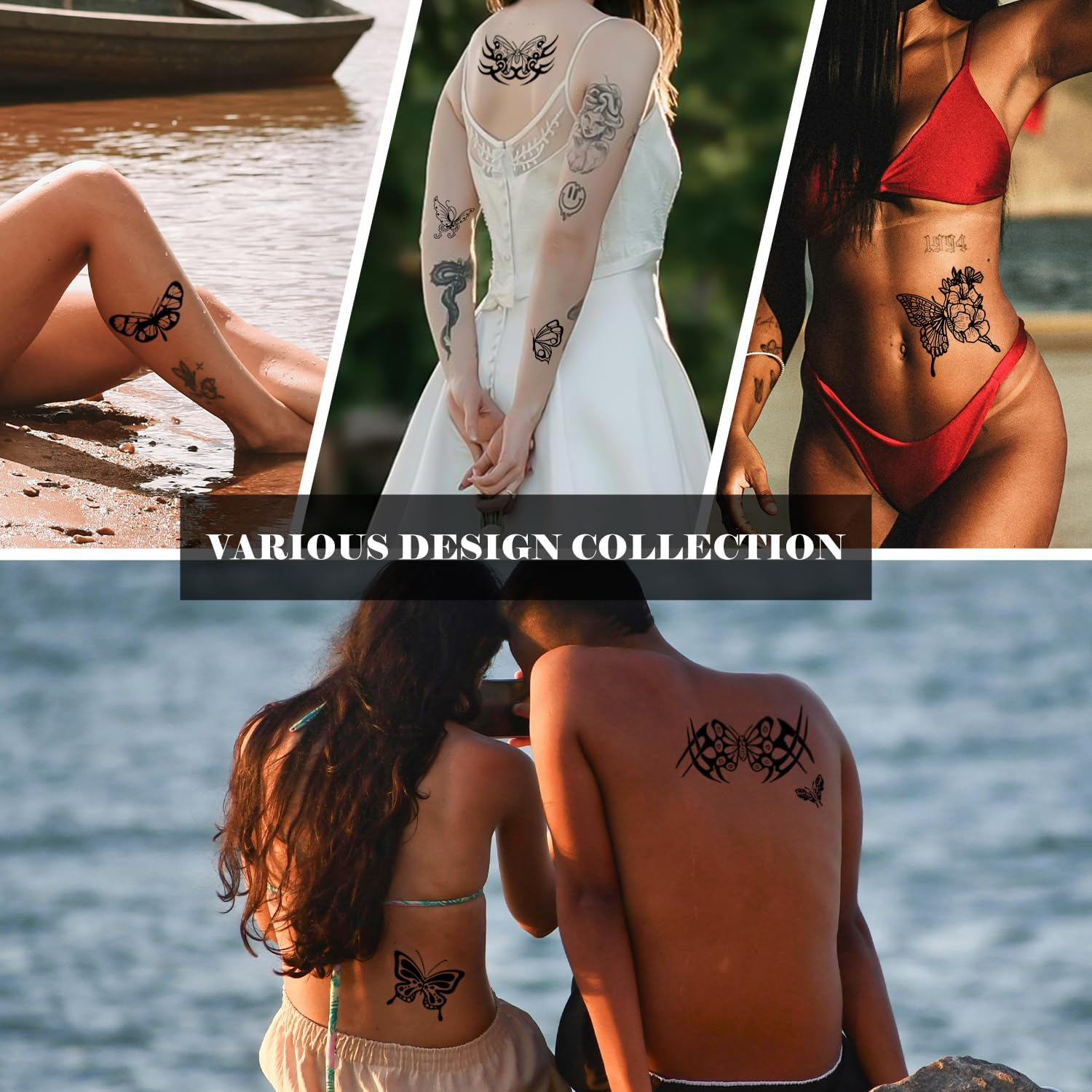 TORMEN 30 Sheets Temporary Tattoos, Butterfly Style Temporary Tattoos&ndash; Waterproof, Realistic & Long-Lasting Fake Tattoos for Kids, Adults, Parties & Festivals (Butterfly Style-B) - Dark image number 4