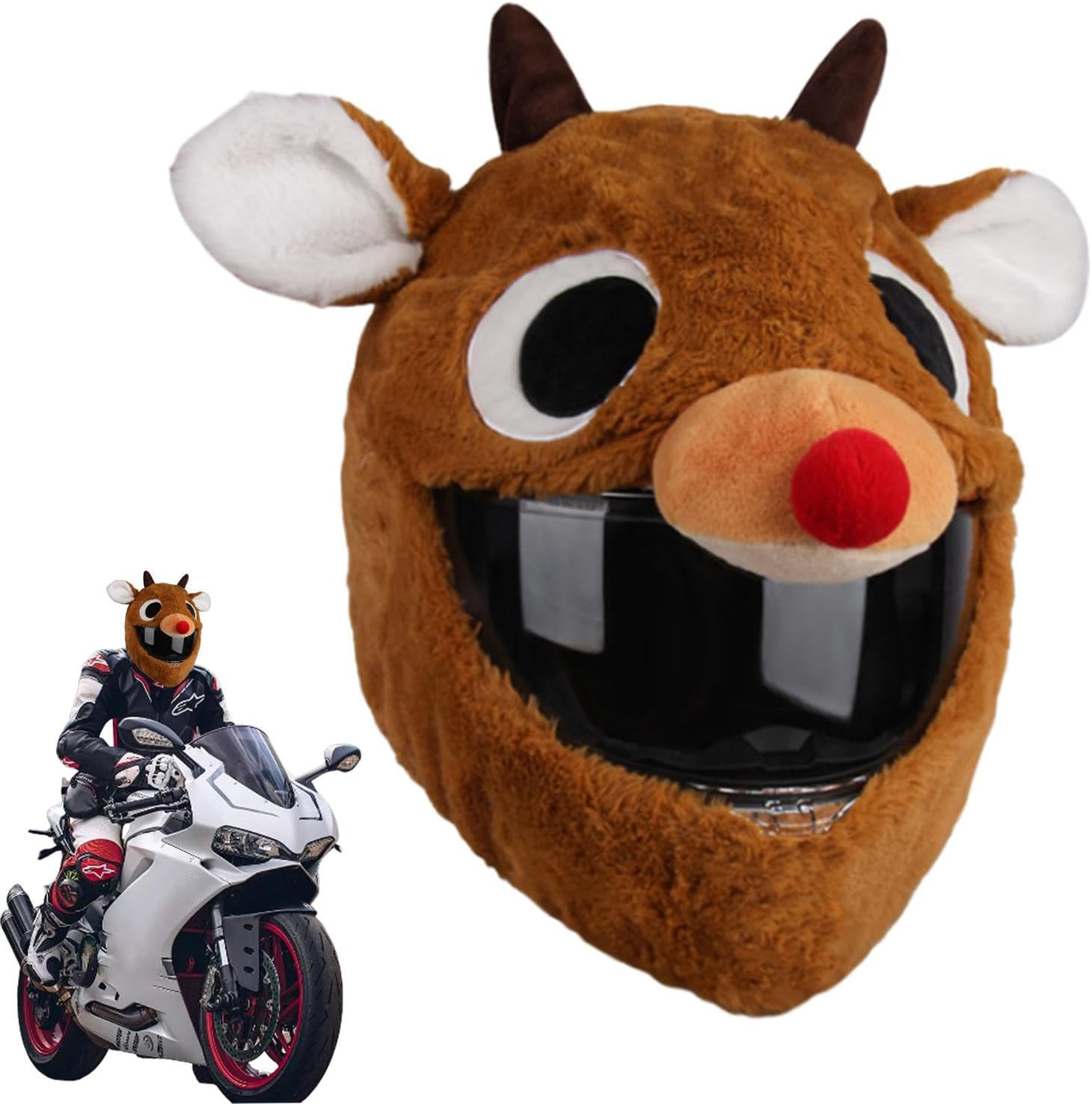 Motorcycle Helmet Plush Helmet Protective Cover Funny Cartoon Plush Helmet Protective Cover for Motorcycle Helmet Windproof Bicycle Accessories for Motorcycles, Electric Cars - C image number 4