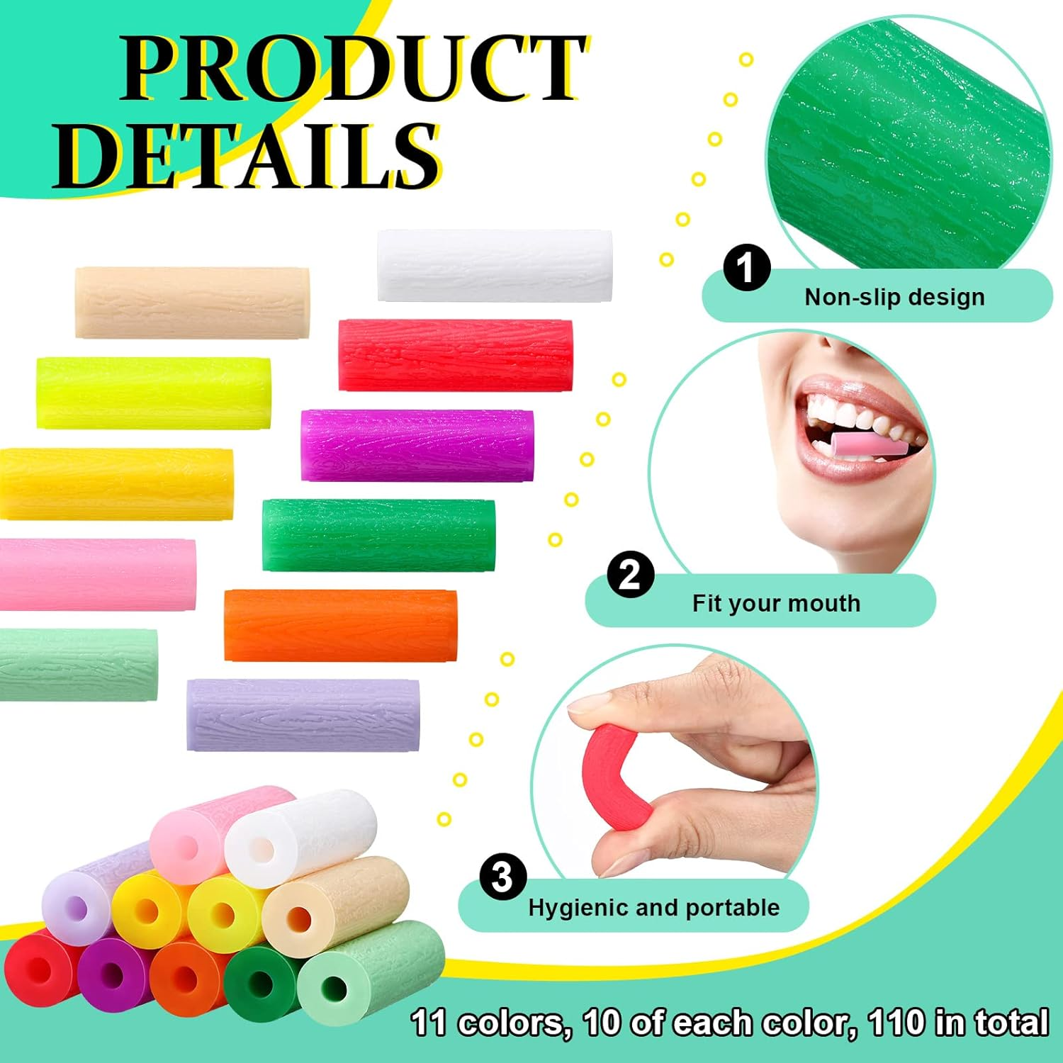 Konohan 110 Pcs Chewies Aligner Tray Seaters Chewies for Aligner Silicone Chompers Aligner Trays Seater Orthodontic Teeth Dental Chewies Invisible Accessories, 11 Colors and Flavors