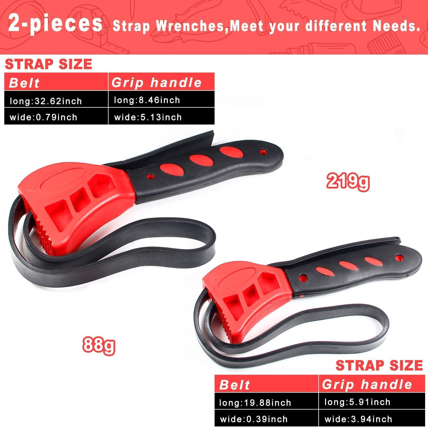 Rubber Strap Adjustable Wrench Set - 2Pcs Oil Filter Pipe Jar Opener 5.9"&8.46" Strong Grip Plumbers Universal Spanner Drain Sewer Cap Sink Pliers Nut Shower Head Valve Removal image number 3