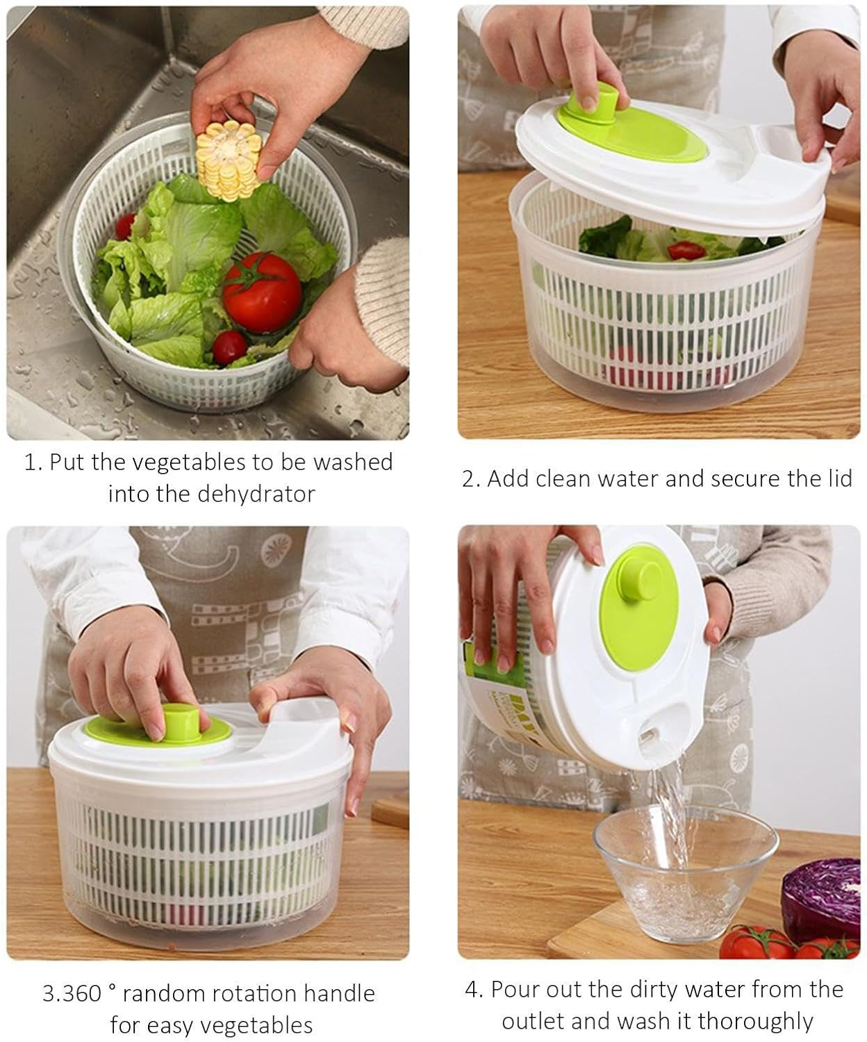 Vegetable Spinner | Manual Odorless Harmless Salad Spinner with Drain,Dehydrator Detachable Lettuce Dryer for Canteens Dining Rooms Kitchens Hotels Puchen image number 5