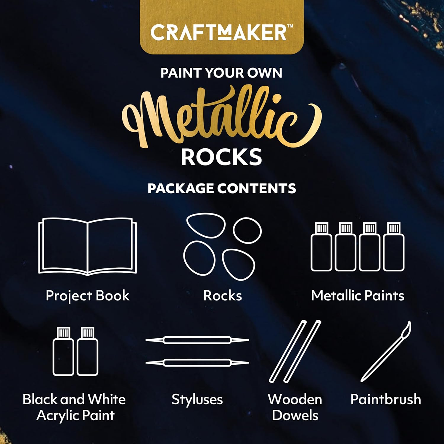 Craft Maker Paint Your Own Metallic Rocks - DIY Rock Art for Adults - Metallic Paints and Tools Included - Step-By-Step Projects - Creative Arts and Crafts image number 3