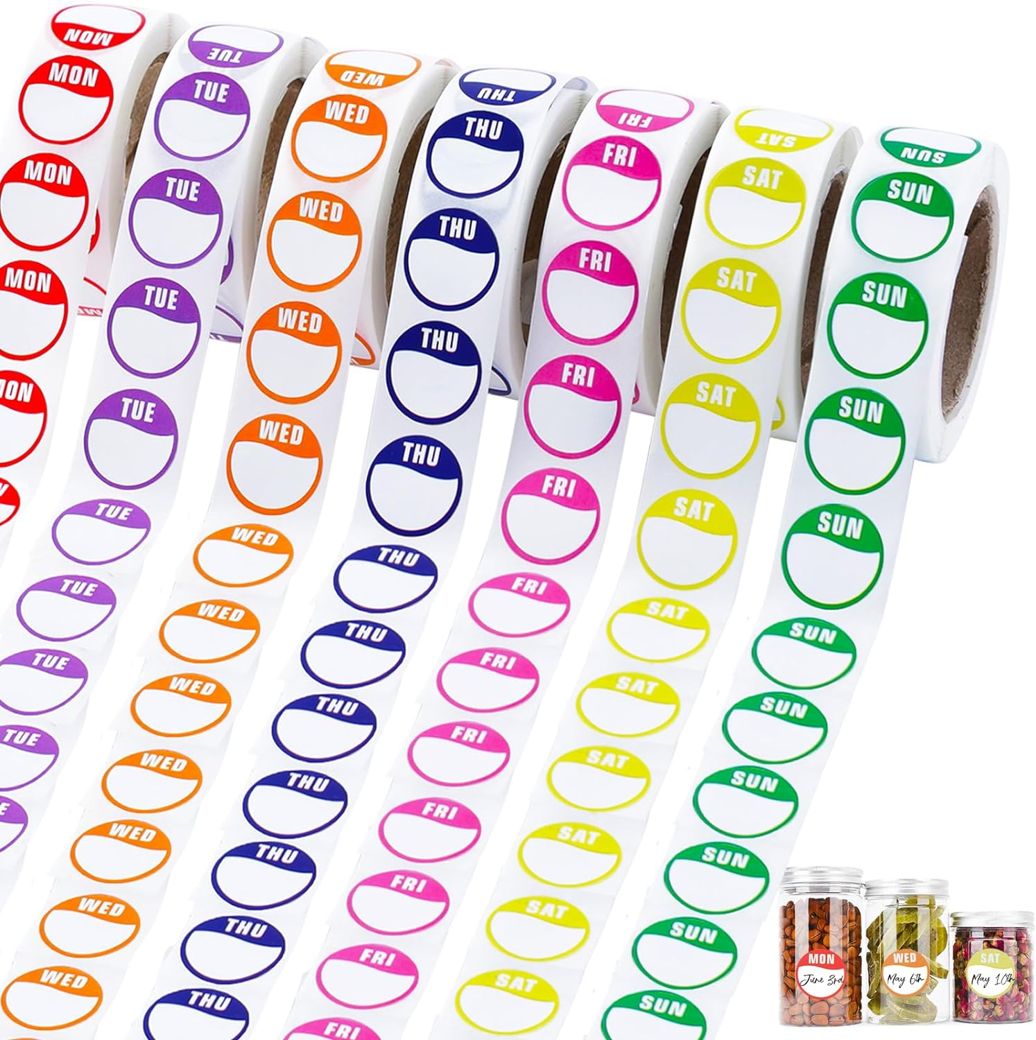 Days of the Week Stickers,3500 Food Labels Stickers,Circular Full Week Day Dots Food Labels,Day Dots Food Labels(All 7 Days Included 500 Labels per Roll) image number 5