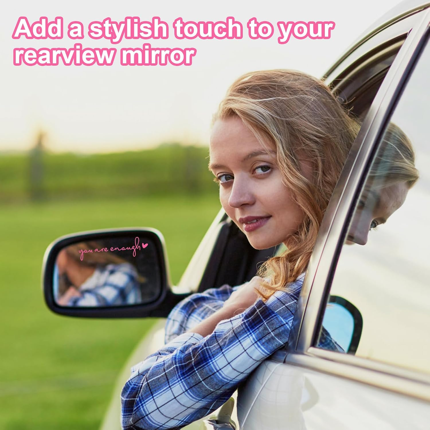 4X You Are Enough Rearview Mirror Decal, Rear View Mirror Sticker, Car Window Decals, Self Affirmations Vanity Mirror Stickers for Women Water Bottle Laptop Bumper Car Accessories Gifts (Pink) image number 4