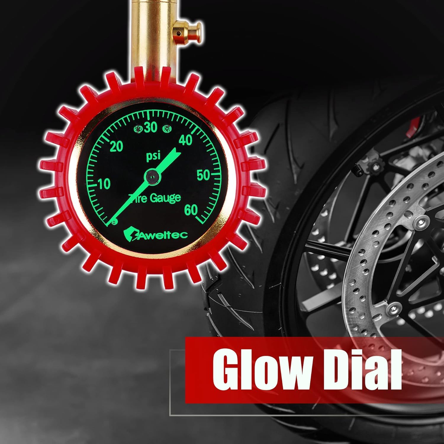 Tire Pressure Gauge 0-60 PSI - Heavy Duty Tire Gauge High Accurate with Large 2 Inch Easy to Read Glow Dial, Low &ndash; High Tire Gauge for Car, SUV & Truck Tires image number 3