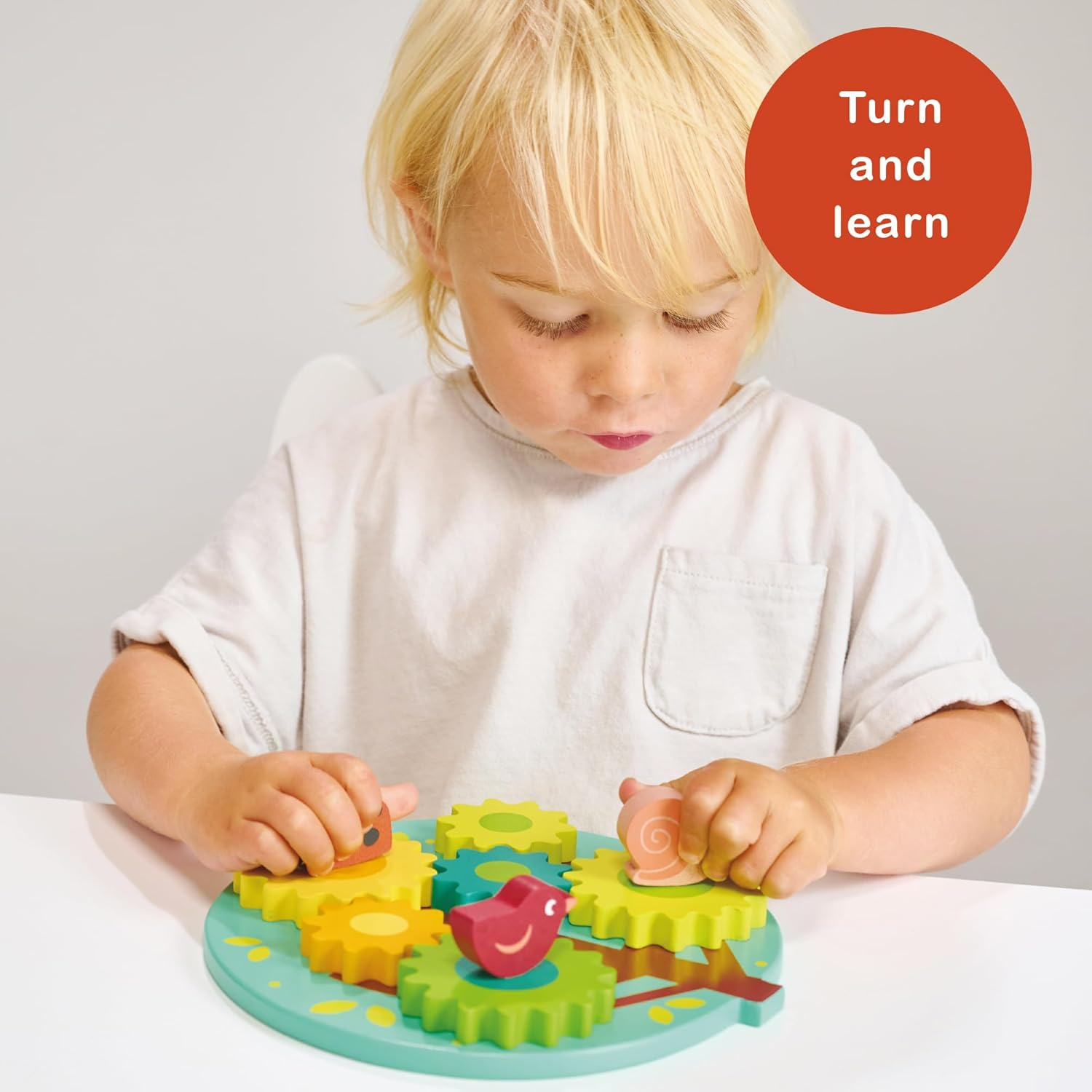 Tree Gears and Cogs Puzzle - Engaging Wooden Toy for Toddlers by Mentari, 20 Cm, Educational Learning Toy with Animal Characters image number 1