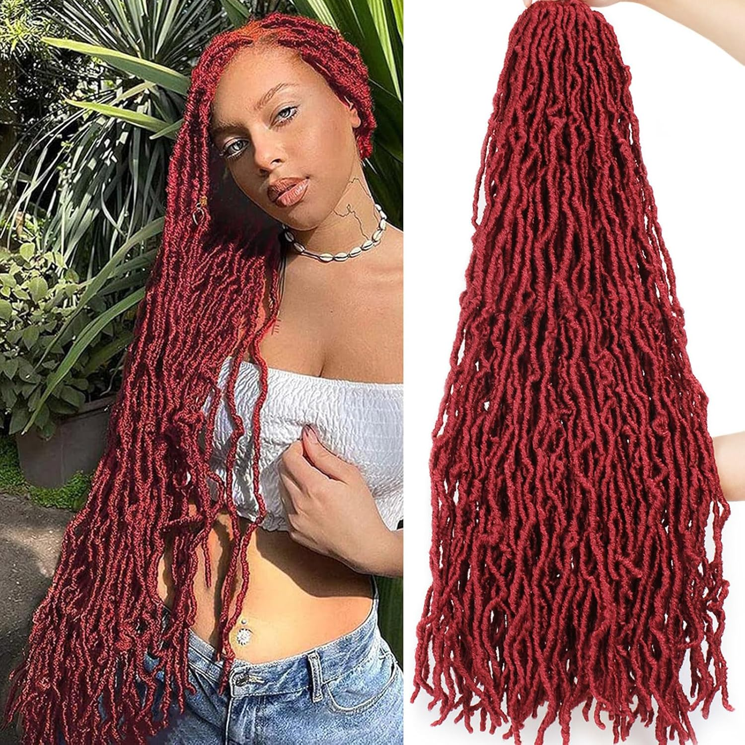 Samtress Long Goddess Soft Locs Crochet Braids 24 Inch New Faux Locs Crochet Hair 7 Packs Ombre Brown Pre-Looped Faux Locs Crochet Hair Extension for Women (#T30)