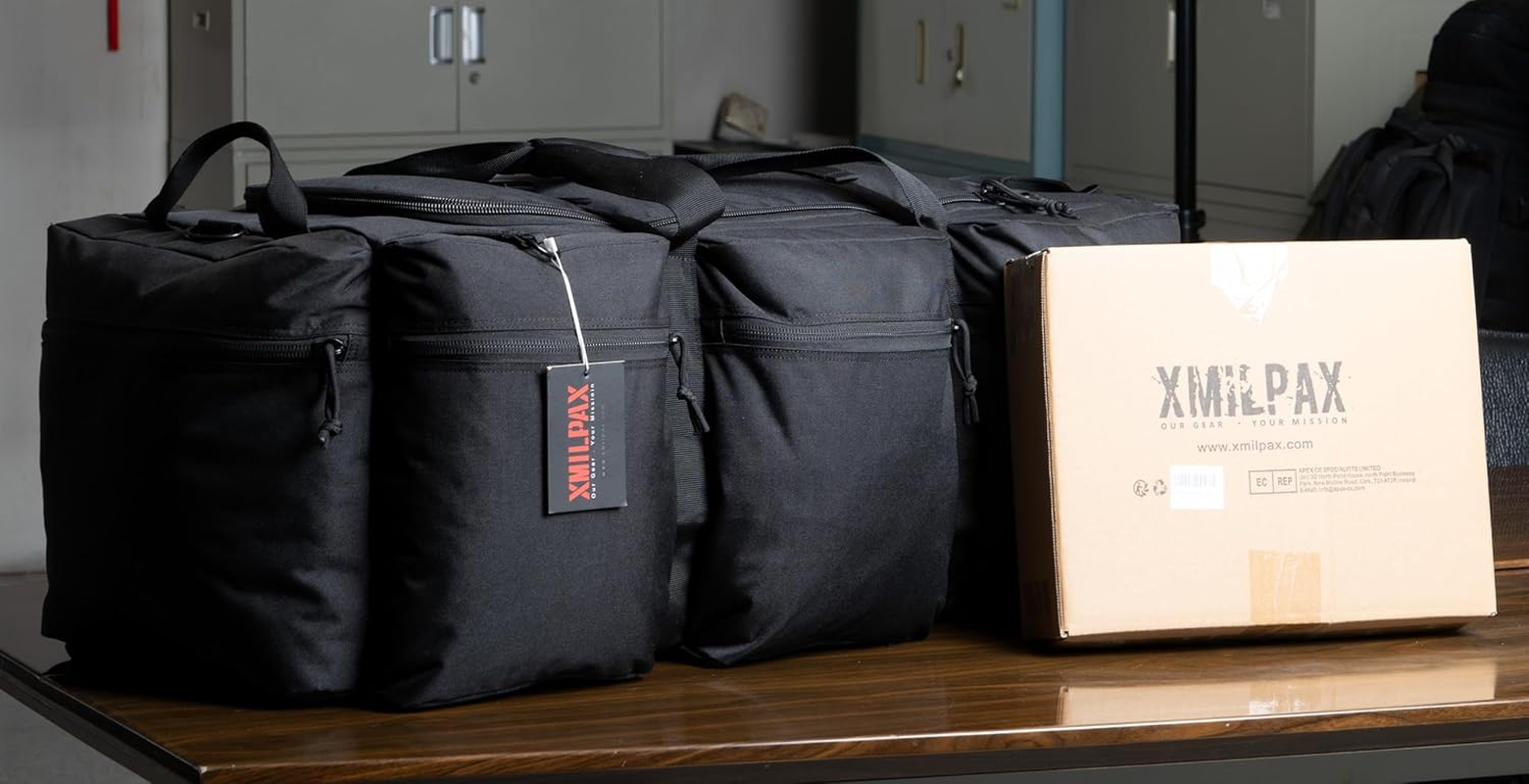 XMILPAX 100L Large Military Duffle Bag Deployment Duffel Bag Sports Equipment Travel Luggage with Detachable Backpack Straps, Black - Black image number 6