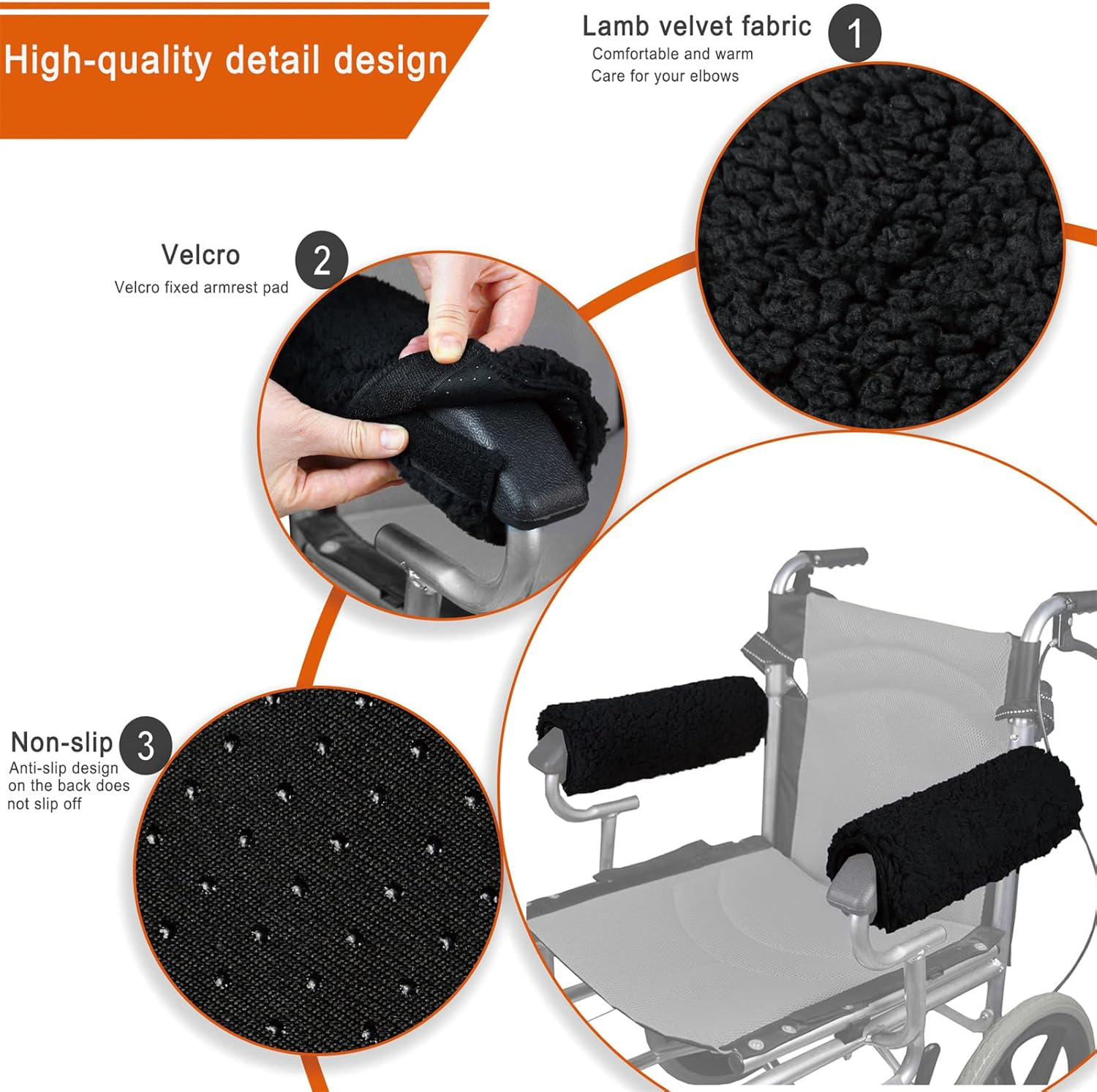 Wheelchair Armrest Pads, 2 Pack Wheelchair Arm Rest Memory Foam Cushions Padded Covers,Wheelchair Accessories for Seniors & Adults , Wheelchair Armrests, Office/Transport Chairs, Scooters ( B) image number 6