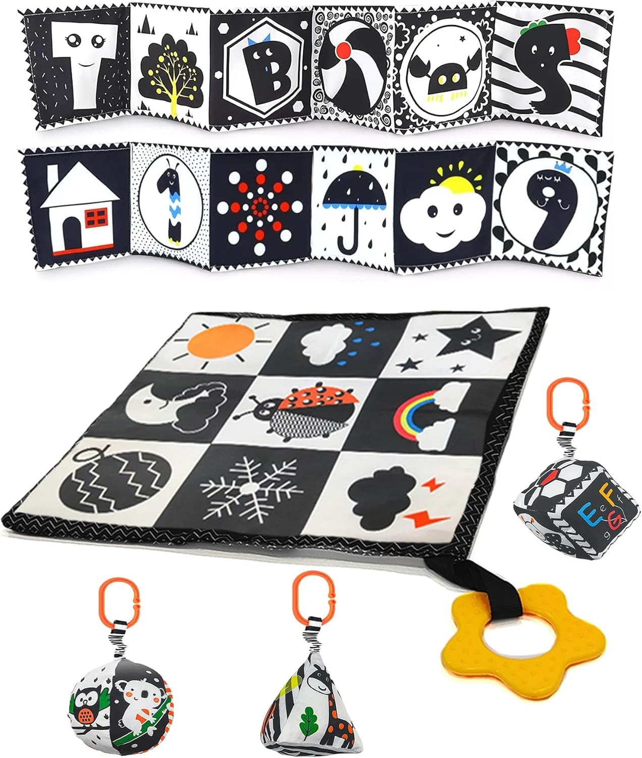 Newborn Toys - 5 Pcs Black and White High Contrast Baby Toys 0-3 Months, Babies Sensory Soft Book, Infant Tummy Time Toys 0 6 9 Months Baby Gifts - Baby Brain Development Essentials image number 2