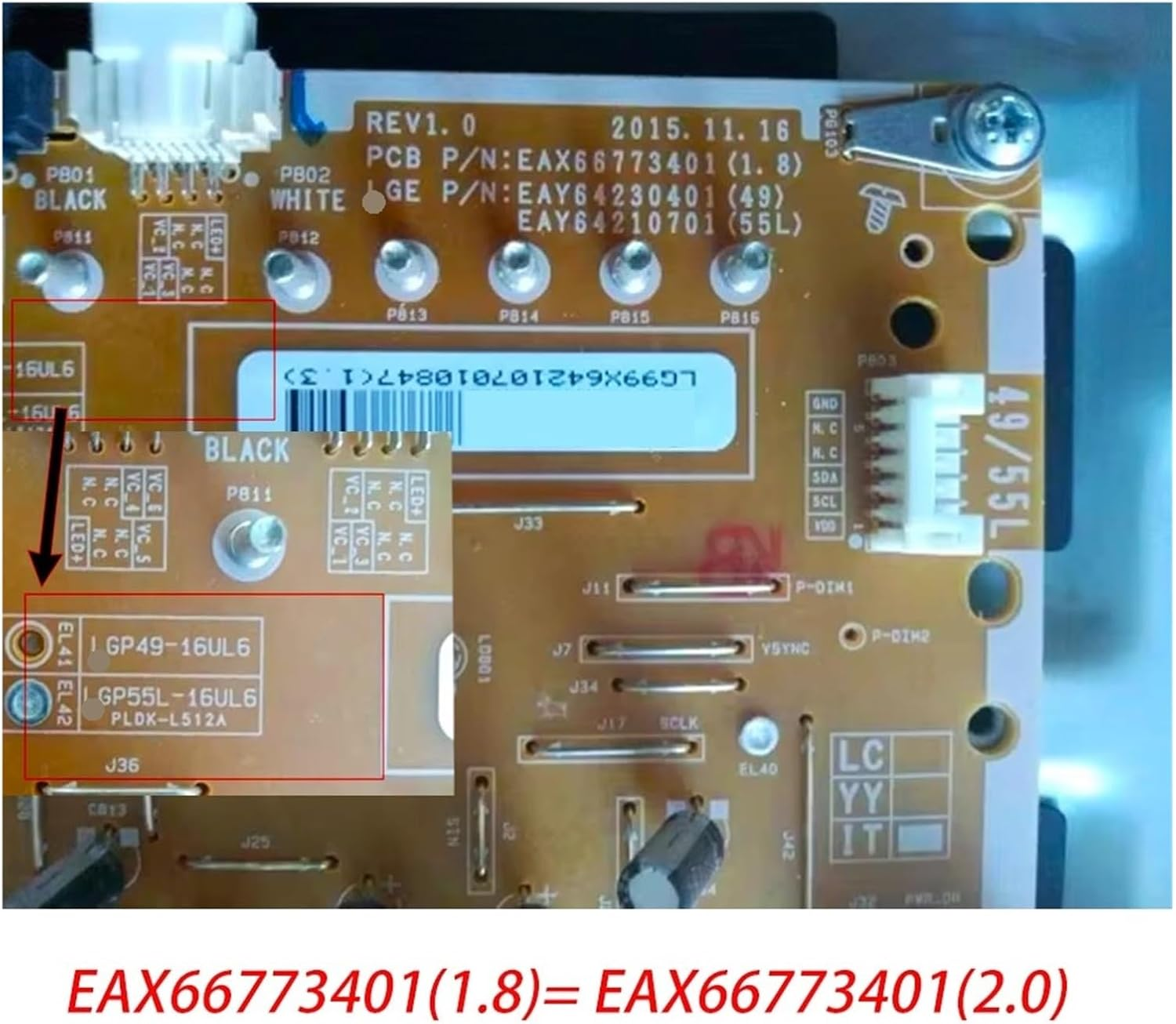 TV Power Board EAX66773401(2.0) EAY64210701 GP55L-16UL6 Accessories，Compatible for LG 55UH6500-CB 55UH661V-ZF 49UH6500-C TV Repair Parts image number 1