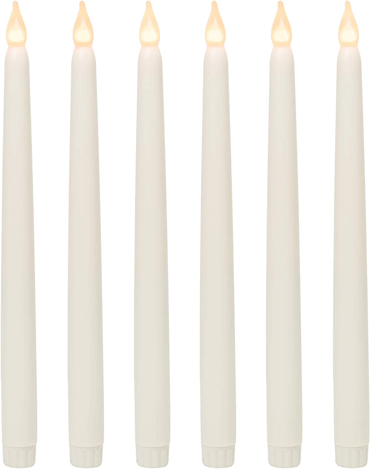 Wyzworks Set of 12, 11" LED Flameless Ivory Real Wax Taper Flickering Candles Lights, Battery Operated Candlesticks for Holiday Christmas Valentine Menorah Candelabra Home Wedding Window D&eacute;cor
