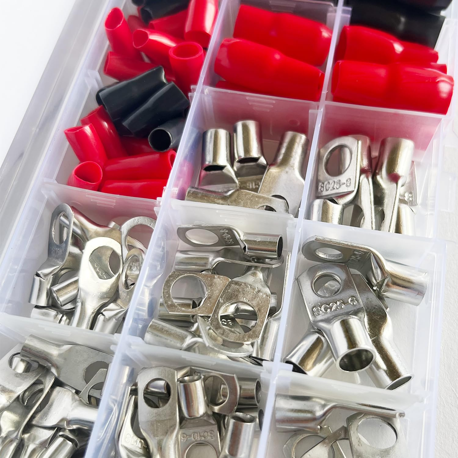 Fullfun 120PCS Tinned Battery Cable Ends, 6~25Mm&sup2; Copper Ring Terminals Connectors, Wire Lugs Assortment Kit and Heat Shrink Tubing image number 5