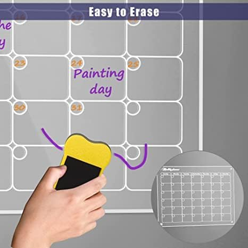 2Pcs 2025 Acrylic Magnetic Dry Erase Board Calendar for Fridge, 16&rdquo;X12" Clear Acrylic Dry Erase Board for Refrigerator, Reusable Magnetic Monthly Planner and Whiteboard image number 5