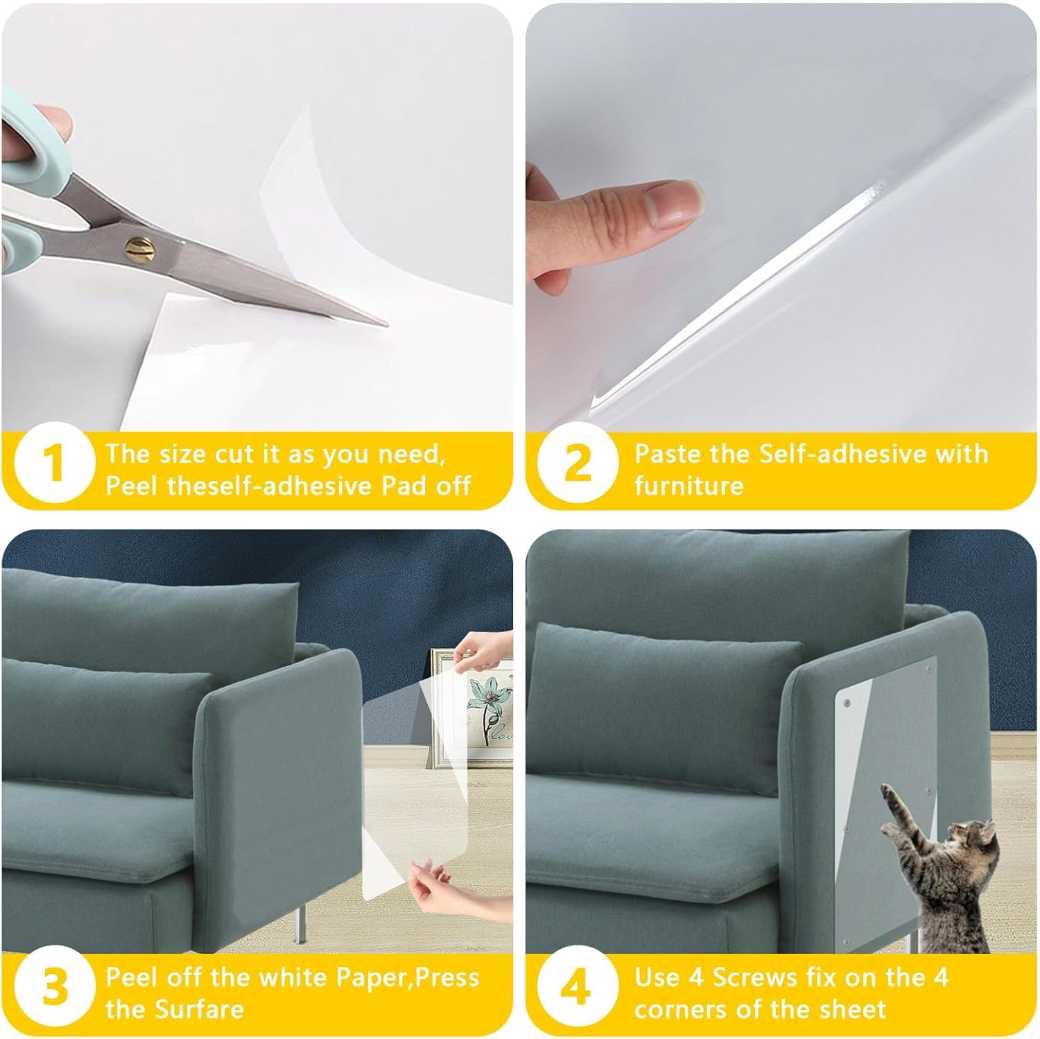 Cat Scratch Protector, Grip-Resistant and Durable Anti-Scratch Tape with Scraper, Anti-Scratch Furniture Protection for Sofa, Couch, Walls & Mattresses, Durable Scratch Deterrent for Cats(20 X 300Cm) image number 1