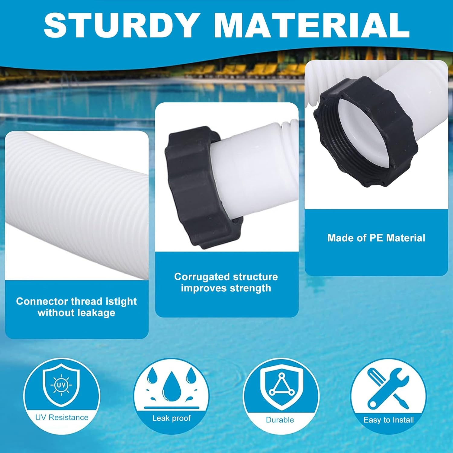 Pool Pump Replacement Hose 1.5In Nut Diameter White 4.18Cm 1.6In with Set 5.6Cm 2.2In for inside Diameter Pool Hoses (0.4M) image number 1