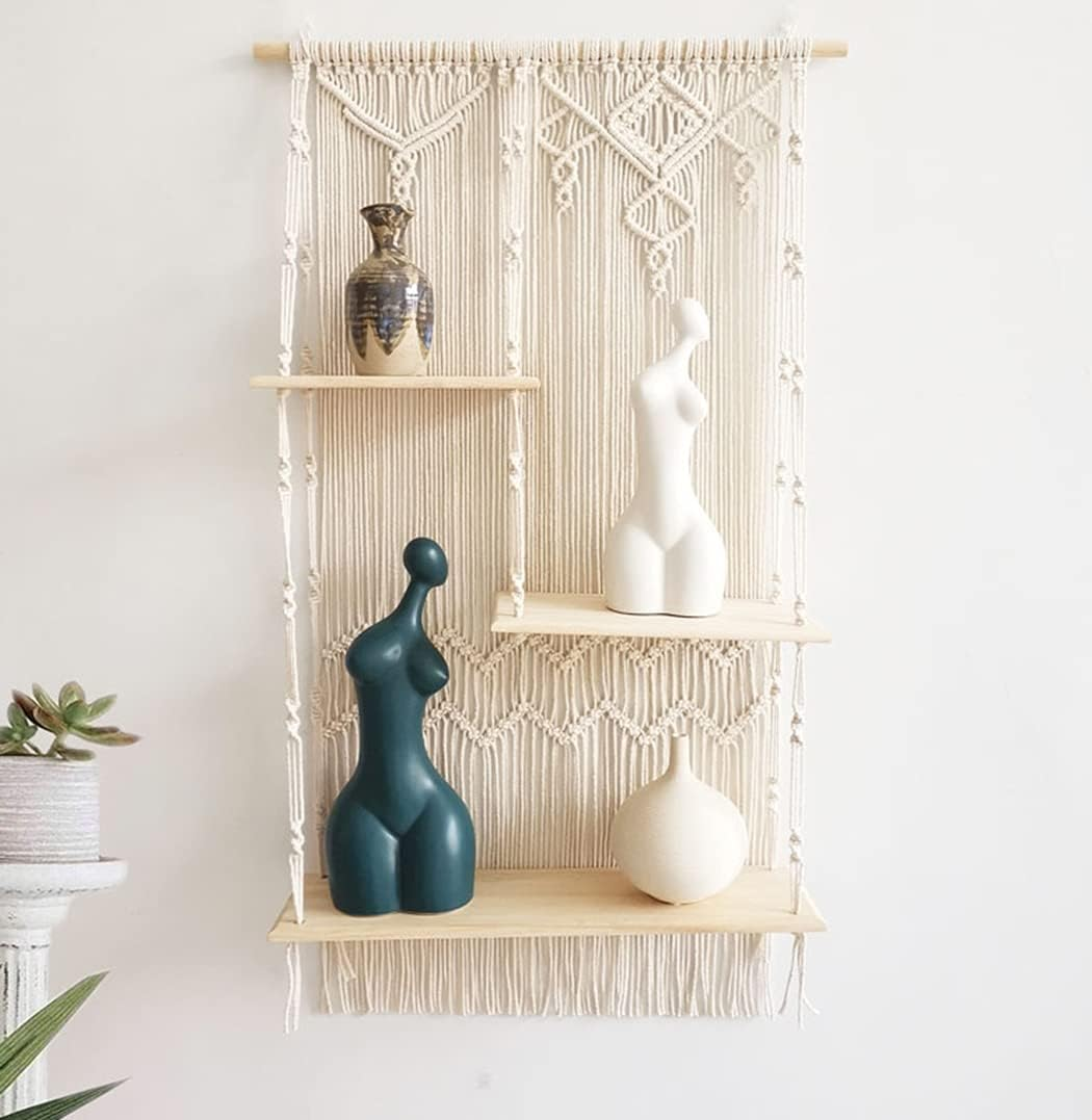 Geepro Handcrafted 3 Tier Large Macrame Wall Hanging Shelf Boho Indoor Outdoor Rope Plant Pot Holder for Home Decor image number 3