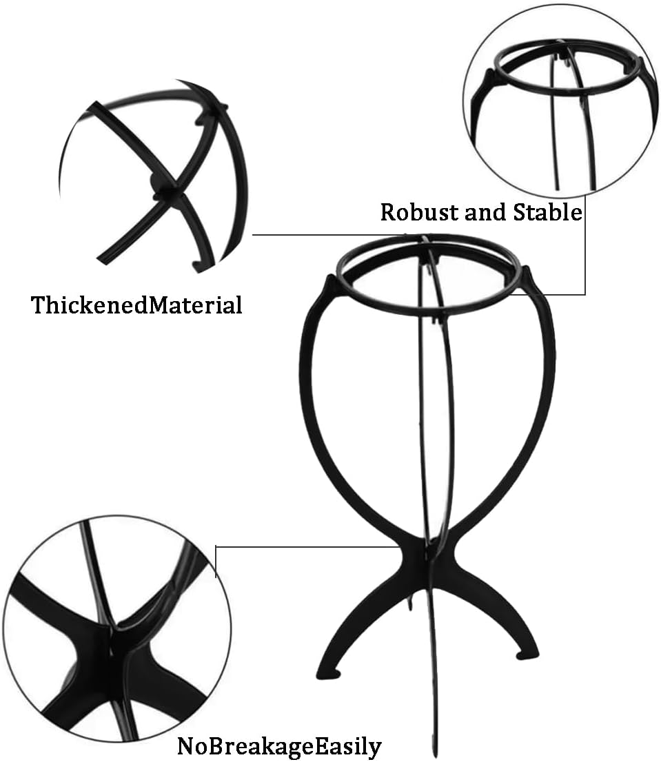 Youery 3 X Plastic Wig Stand, Wig Head, Wig Stand Set, Wig Hold, 3 Pieces Wig Net, 35 X 18 Cm, Black, Can Be Used for Hats and Wigs image number 6