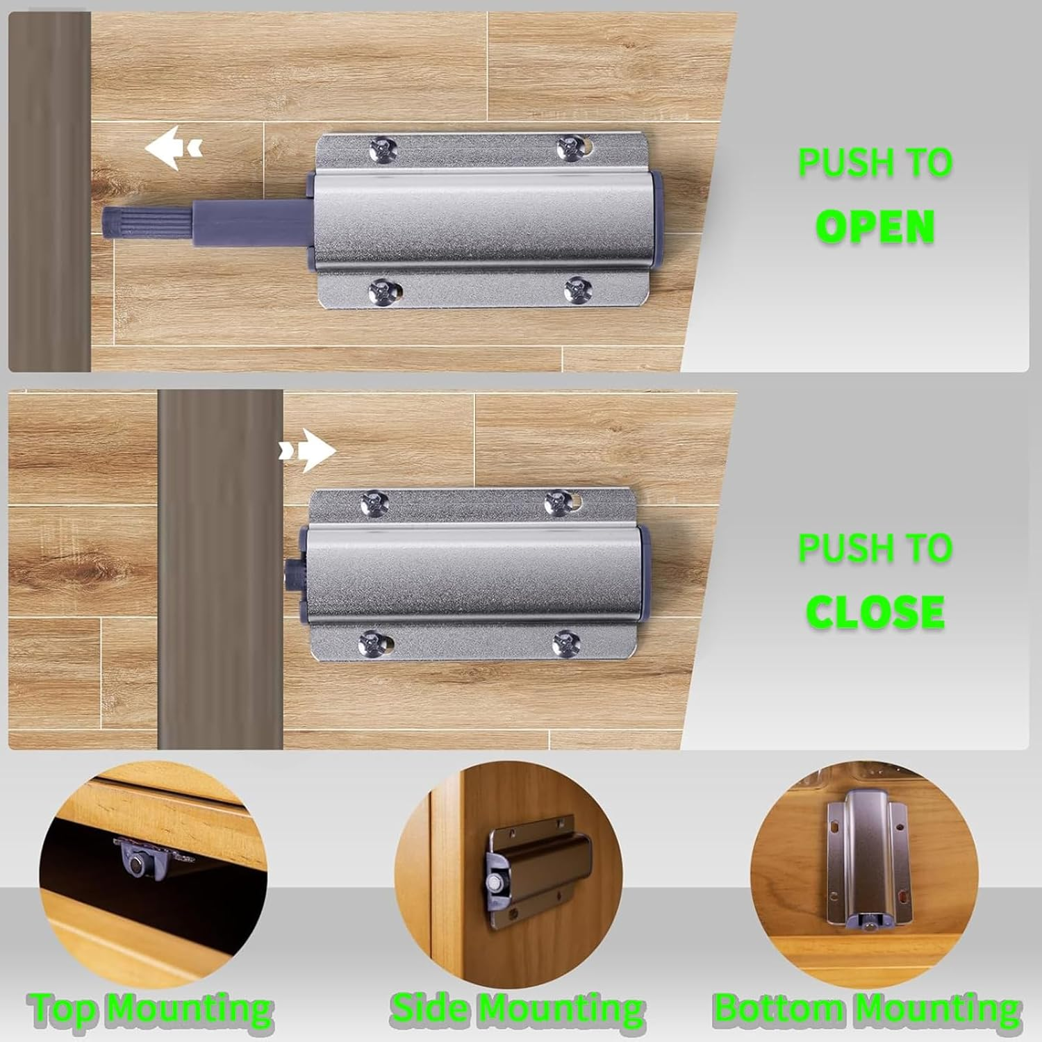 4Pack Push to Open Magnetic Door Latches, Aluminum Alloy Housing Heavy Duty Latch Hardware, Magnetic Door Catch, Magnetic Push Latches Cabinet for Closet, Kitchen Doors, Cabinets, Drawers, Wardrobes image number 1