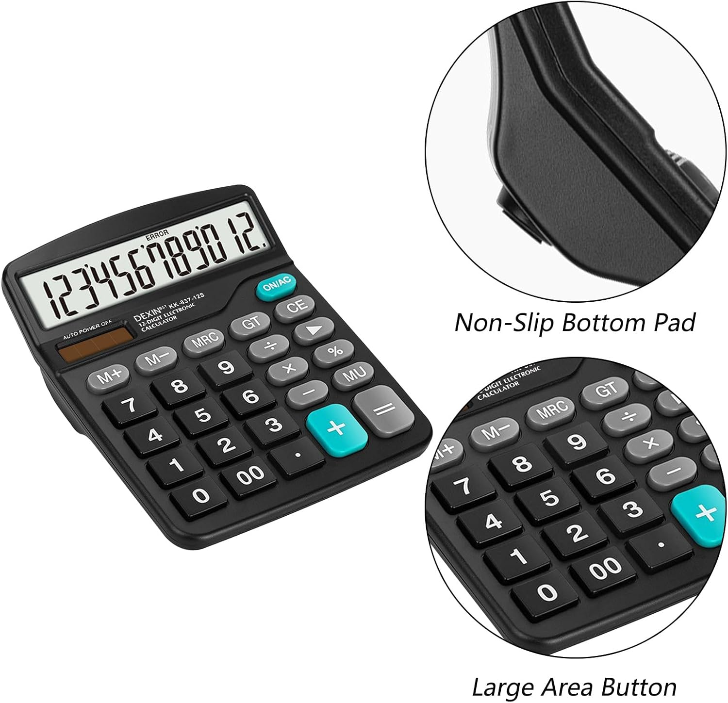 12-Digit Desktop Calculator, Solar & Battery Powered, Black, Scientific Calculator with Large Display, Standard Functions for Office & Home image number 6