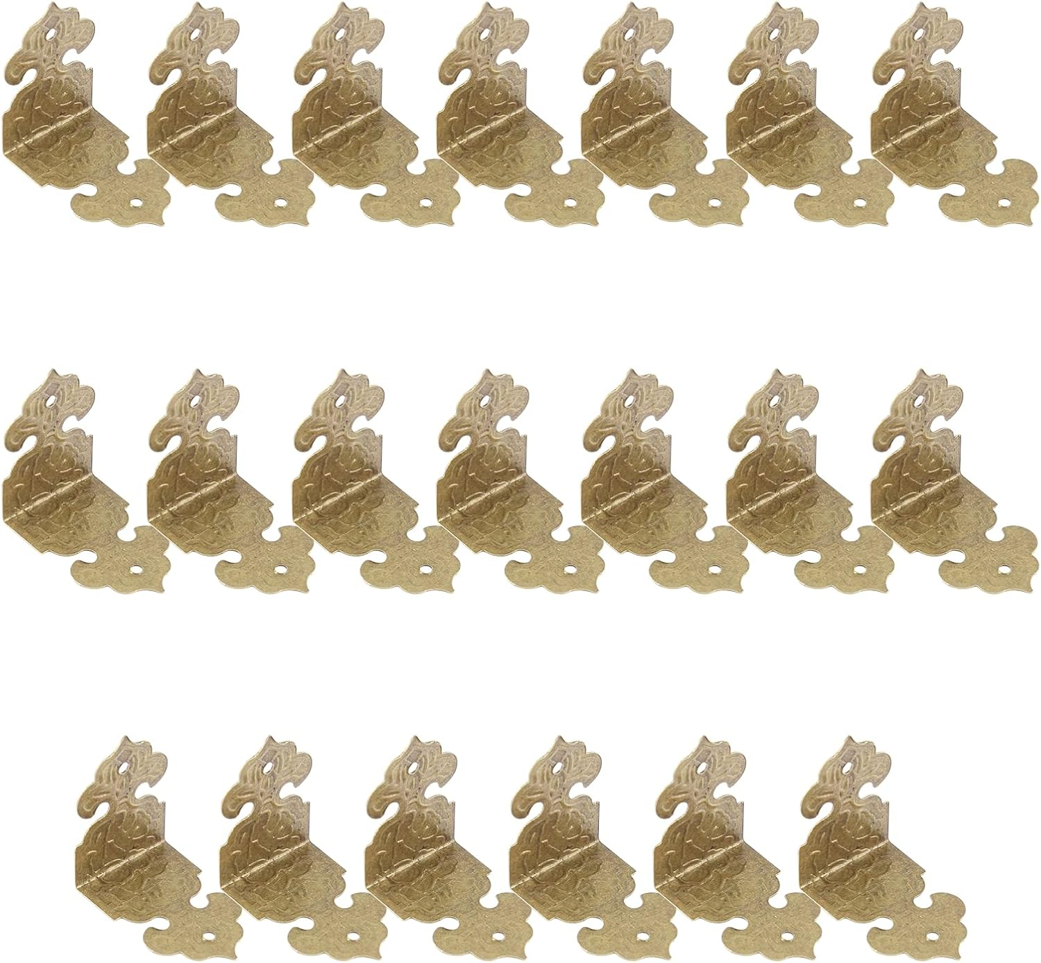 20Pcs Antique Corner Protectors Decorative Metal Right Angle Box Corner Cover Guards, Vintage Brass Furniture Corner Edge Brackets Hardware with Nails(1 X 0.68Inch, Style C) image number 3