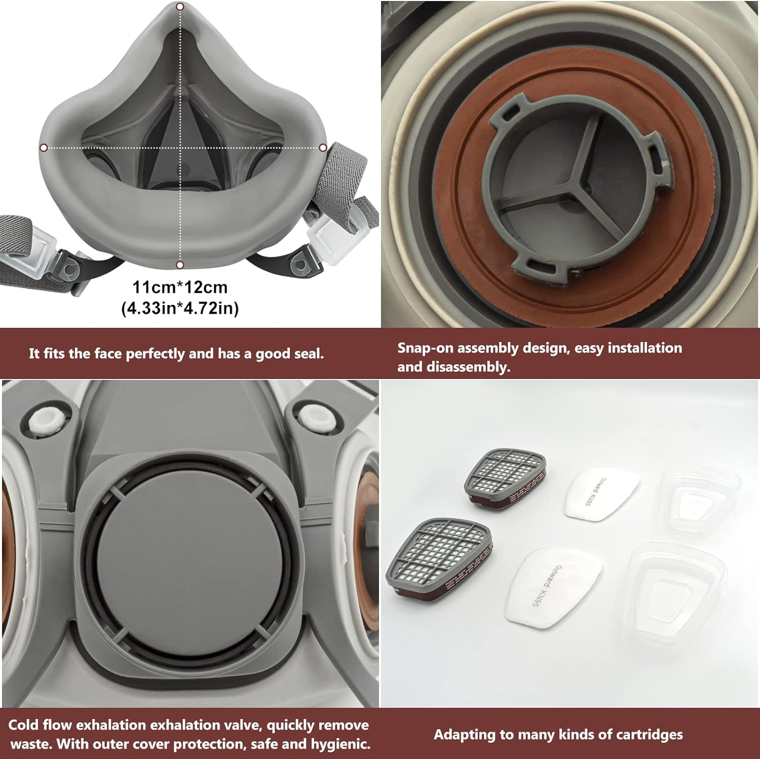 Half Facepiece Reusable Respirator Mask, Half Face Cover Set, Widely Used for Sanding, Cutting, Painting, Woodworking, Polishing, Welding, Spraying, Chemical and Other Work Protection