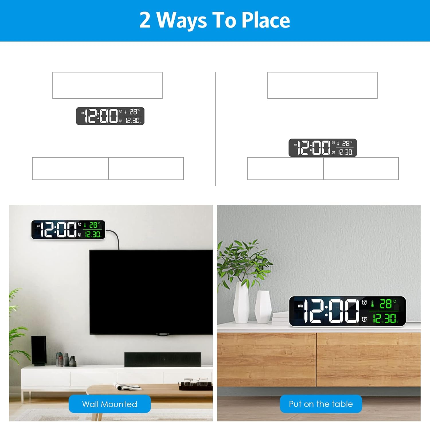 AMIR Digital Clock Large Display, Newest 10.5'' Digital Wall Clock for Living Room, Temp & Date Display Wall Electronic Clocks, LED Mirror Clock with 40 Music, 2 Alarm, 6 Brightness Dimmer, 4 Volume