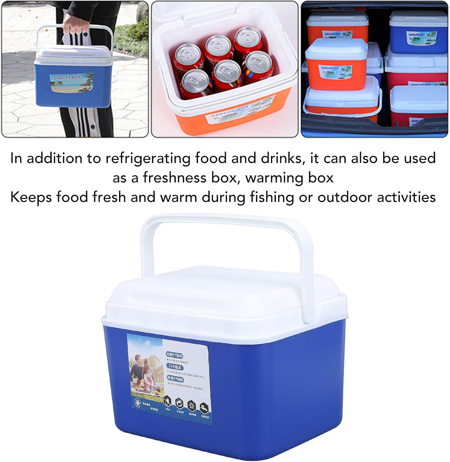 5L Insulated Portable Cooler, Large Capacity Insulated Hard Cooler Case Portable Cooler Box with Handle for Travel, Car, Picnic, Keeps Food Freshness and Drink Cool image number 5
