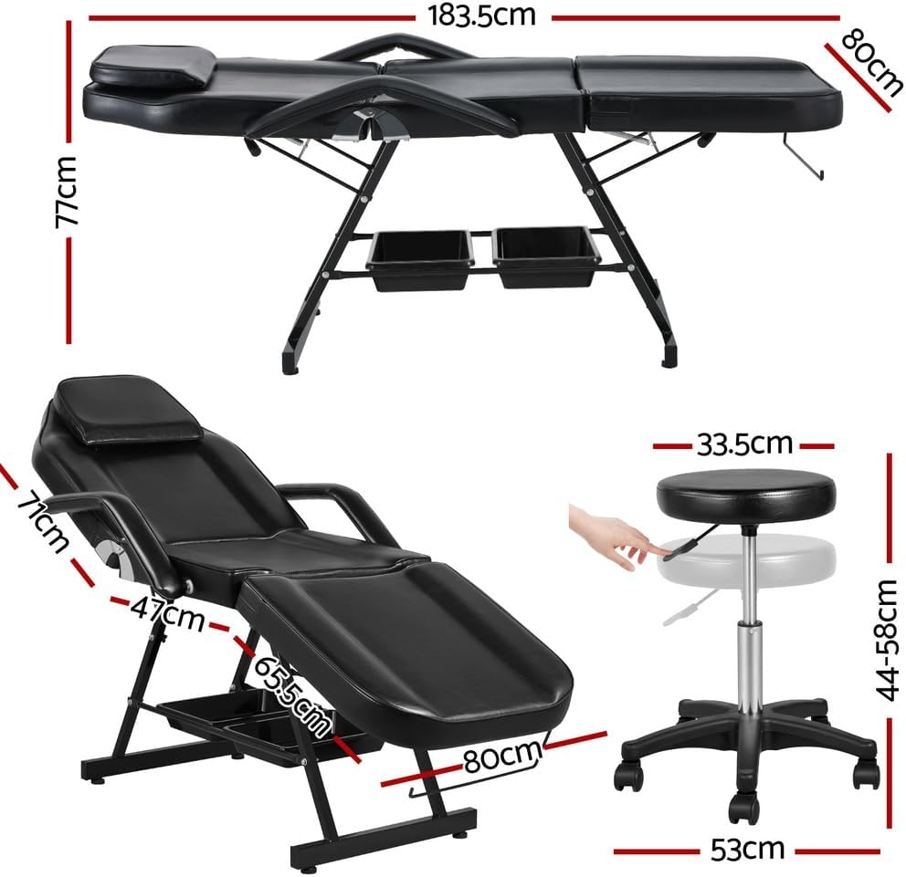 Zenses Massage Table Adjustable Salon Chair Waxing Bed Therapy 3-Fold Black