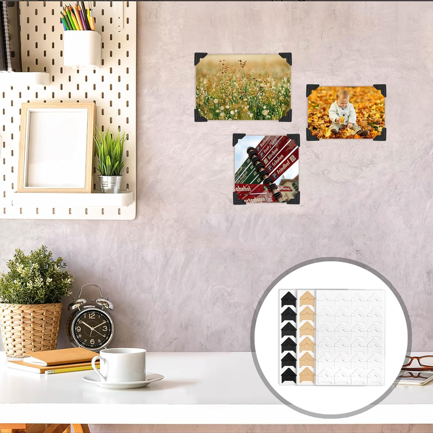15 Sheets 360 Pcs Self-Adhesive Photo Corners Stickers for DIY Scrapbook, Photo Album, Picture Frames, Memory Books, Journal (3 Colors) image number 3