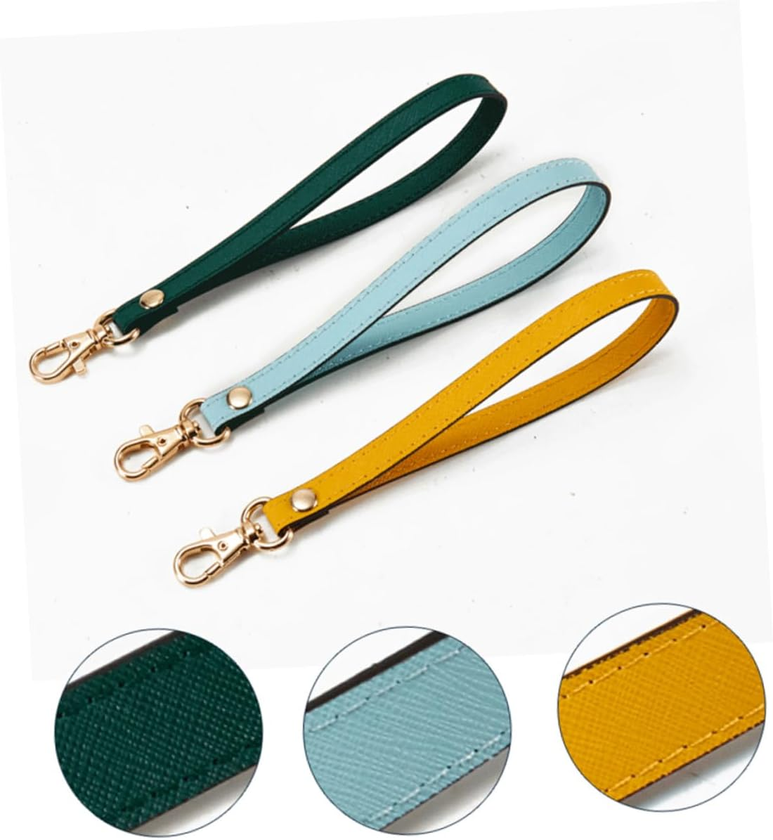 PHENOFICE Leather Wrist Strap Keychain Wristlet for Women, Blue Cross Pattern Genuine Leather Hand Strap with Gold Buckle, Replacement Purse Accessory for Clutch and Wallet Use image number 2