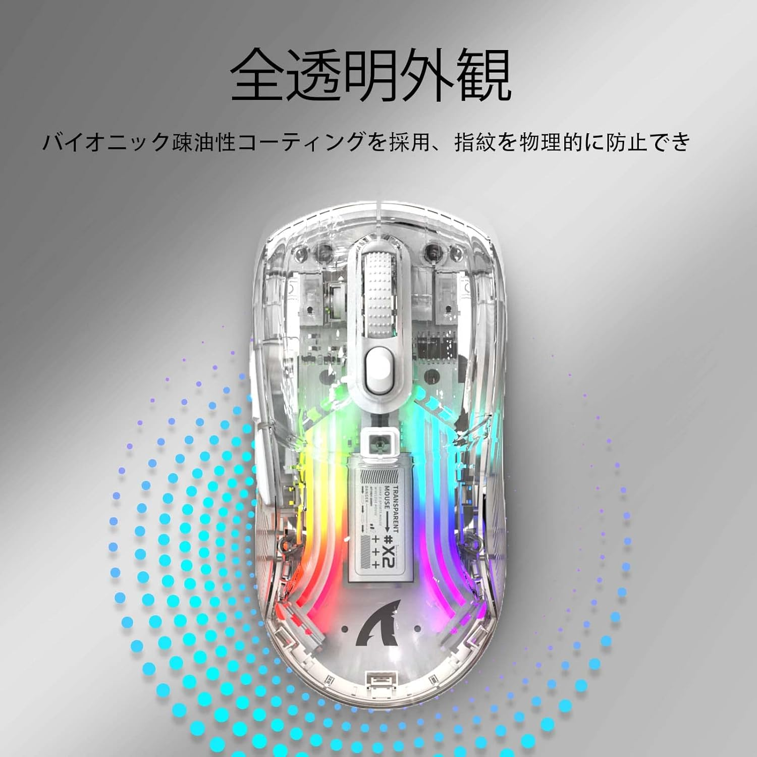 MAMBASNAKE X ATTACK SHARK X2 Gaming Mouse, Transparent, Skeleton, Stylish, 3 Modes, 2.4 G/Wired Typec/Bluetooth Pixart Sensor, Wireless Mouse, Silent, Wireless, Lightweight, RGB Illumination, Light image number 3