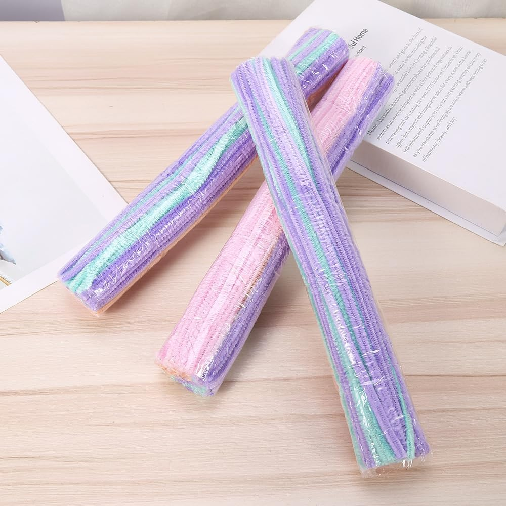 200 Pcs Pastel Pipe, Fuzzy Chenille Stems, Assorted Colors Fuzzy Sticks Pipe Cleaner Craft Supplies for DIY Art Creative Crafts Project Decoration image number 2