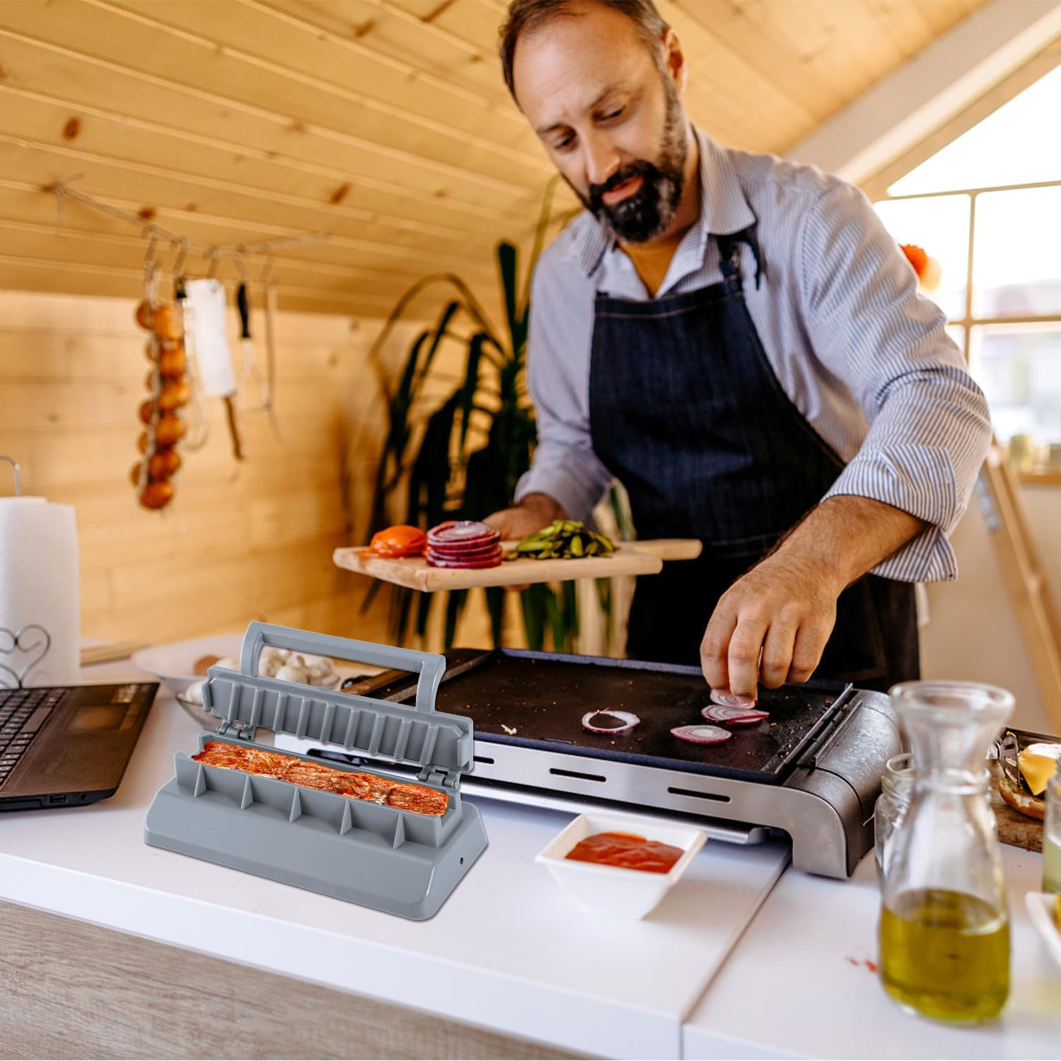 Kebab Maker, Easy Kebab Maker Press Kebab Press Machine Barbecue Skewer Maker Grill Reusable Manual BBQ Kabob Mould Utensils for Handmade Kebab Barbecue Party image number 3