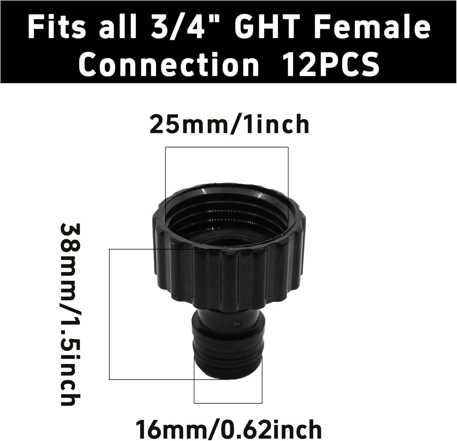 12PCS Garden Hose Quick Connect Fittings 3/4 Inch GHT Female Thread, Black Plastic Water Hose Adapters for Irrigation and Outdoor Watering image number 4