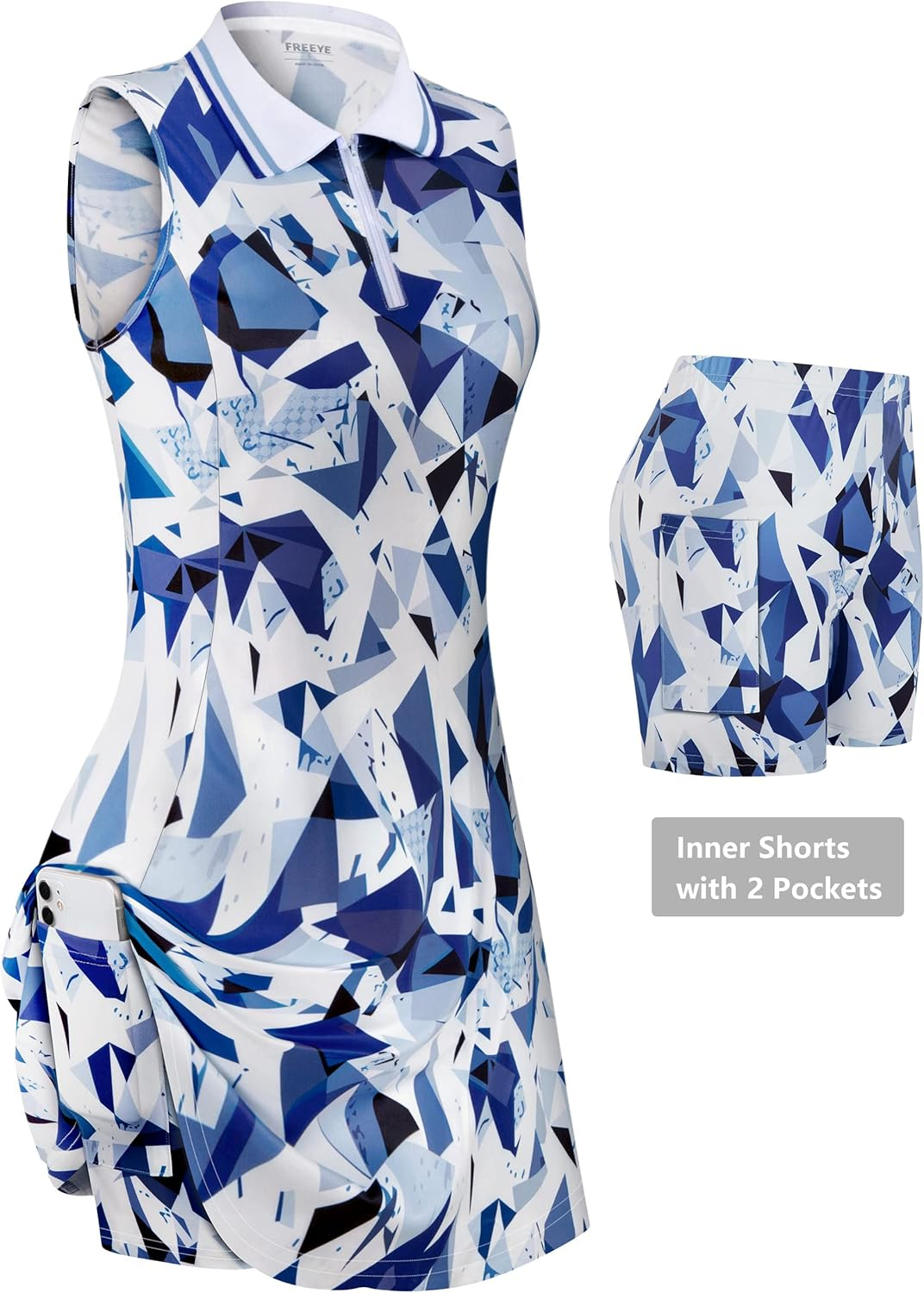 Womens Sleeveless Tennis Golf Polo Dress with Inner Shorts＆Pocket for Workout Exercise image number 4