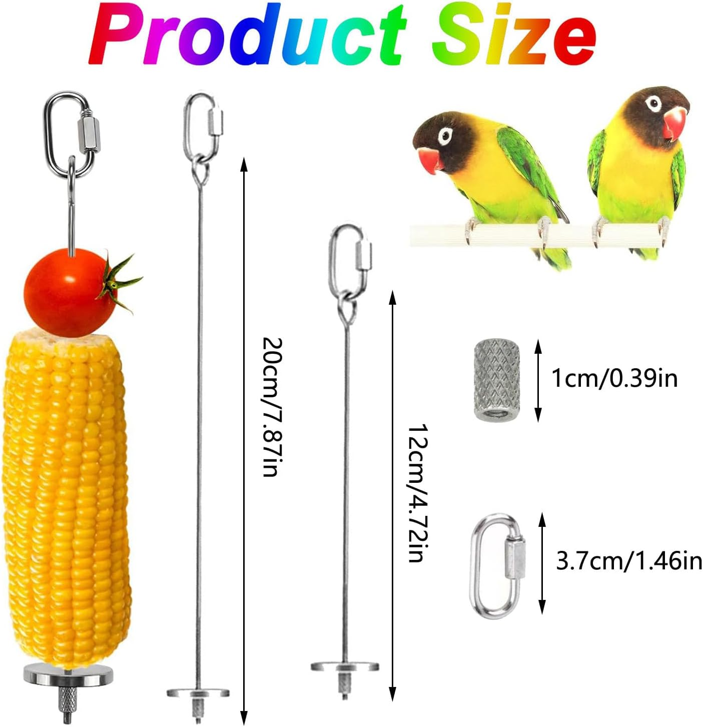 2 Pcs Bird Food Holder, Stainless Steel Bird Food Holder, Bird Cage Food Holder Parrot Fruit Vegetable Skewer Bird Cage Feeder Foraging Toy for Budgie Parakeet Macaw (Large) image number 6