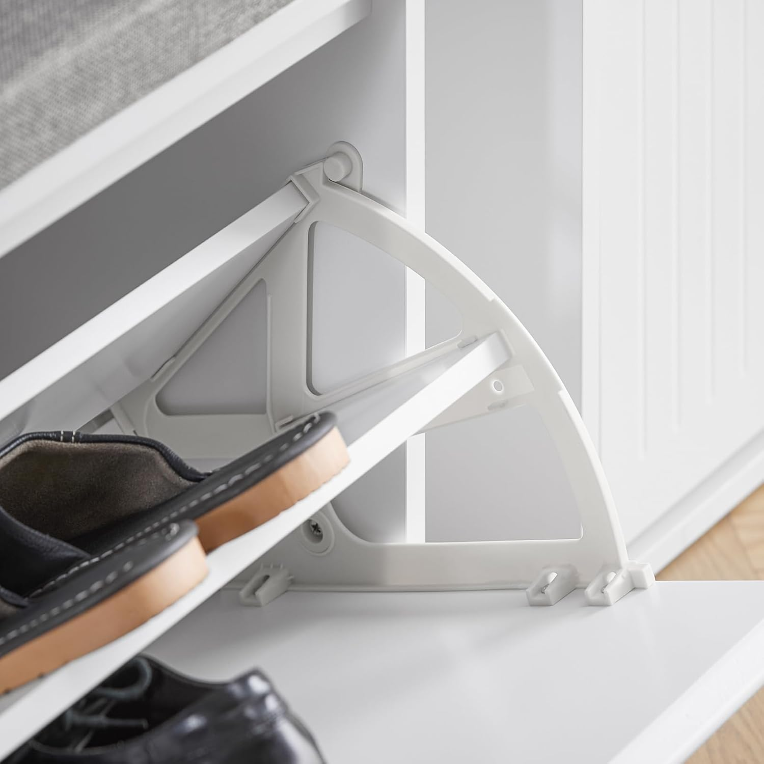 Sobuy Hallway Bench Shoe Cabinet with Seat Cushion and 2 Flip-Drawers FSR98-XL-W image number 5