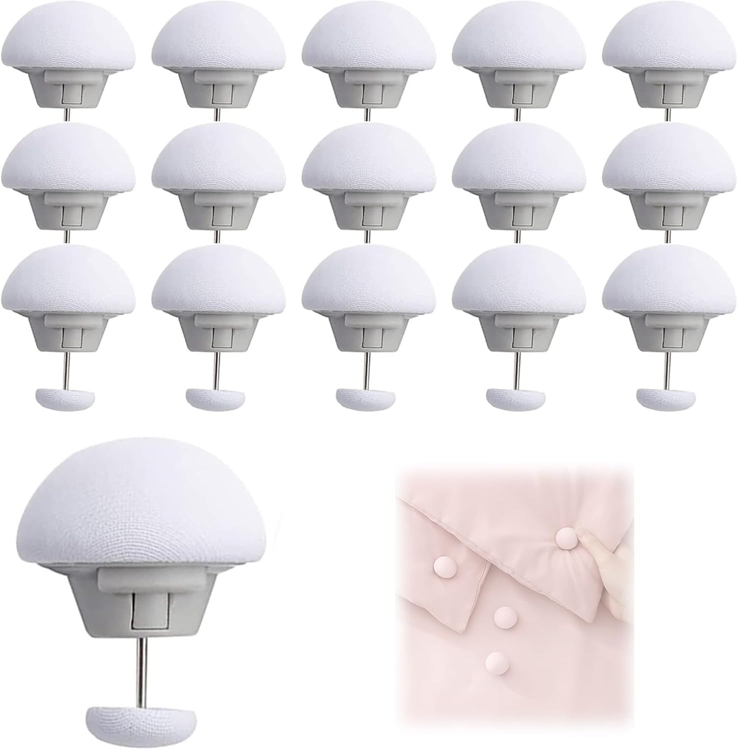 16 Pcs Duvet Pins - Duvet Cover Holding Clip, Reusable Quilt Fixing Buckle, Non-Slip Comforter Clips Keeps Comforter from Shifting for Fixing Bed Sheets, Duvet Covers, Cushions, Curtains (White) image number 3