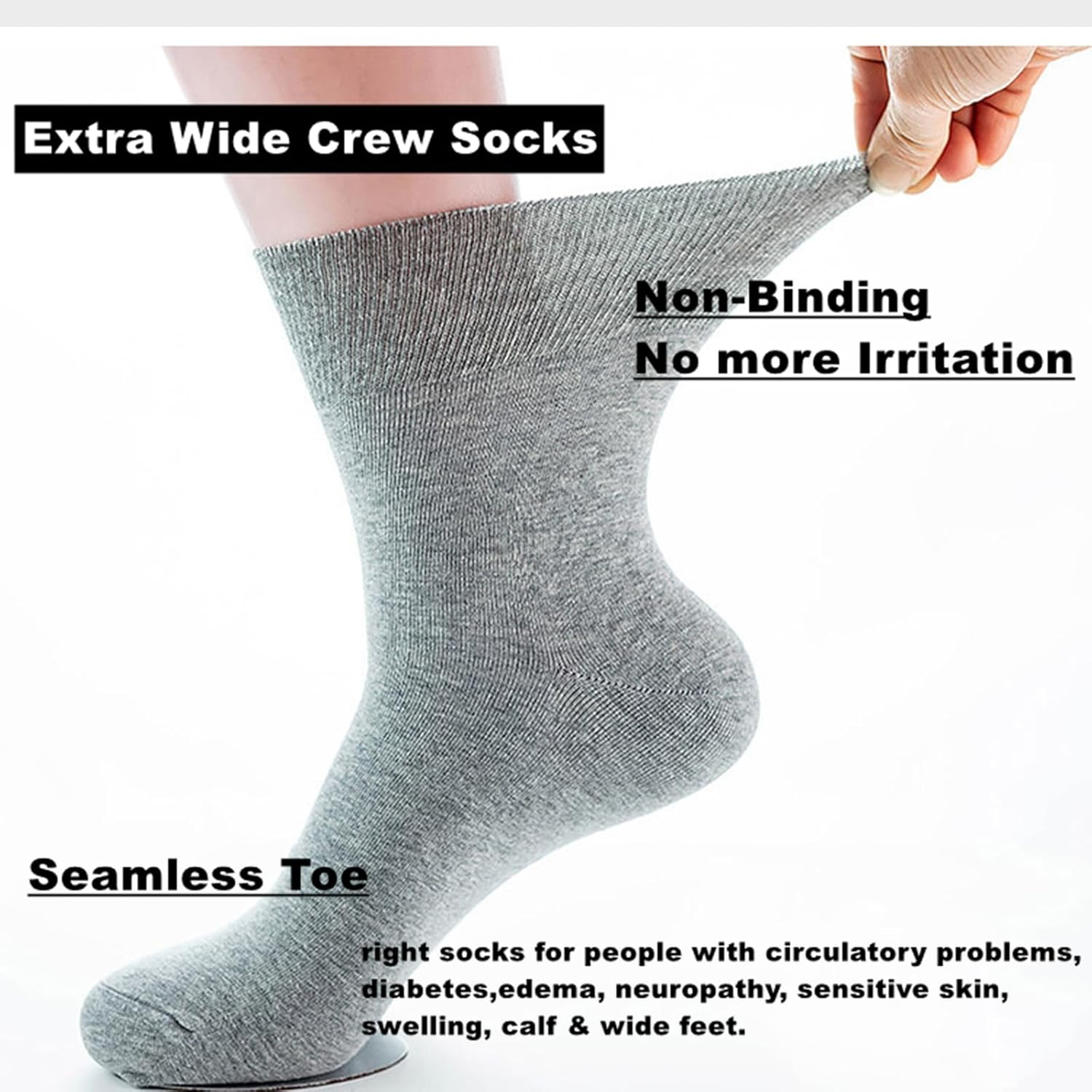 Svlftecon 4 Pack Diabetic Crew Socks Extra Wide Super Soft Non-Binding Top Edema Socks for Swollen Feet Unisex image number 6