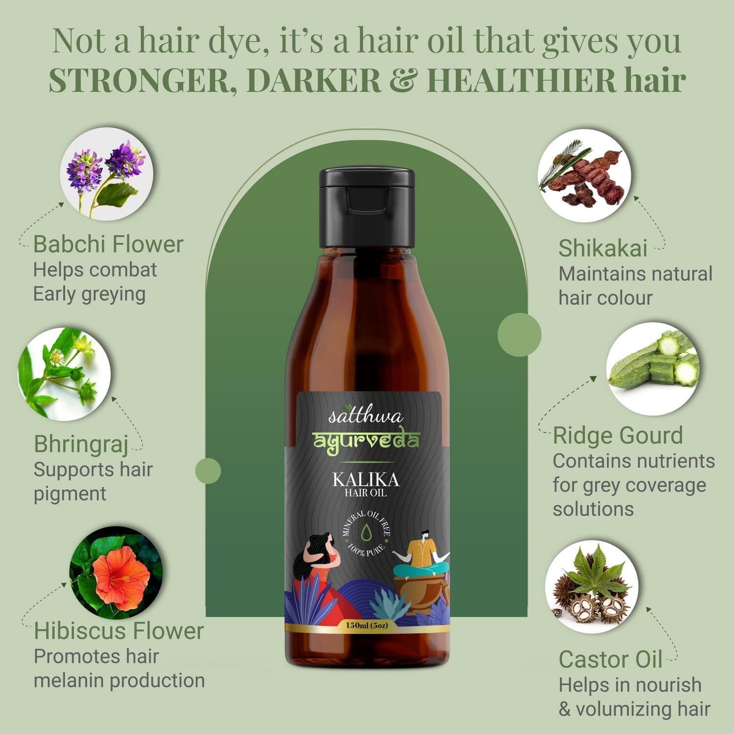 Satthwa Kalika Hair Oil - Make Your Hair Naturally Darker (150Ml) image number 2