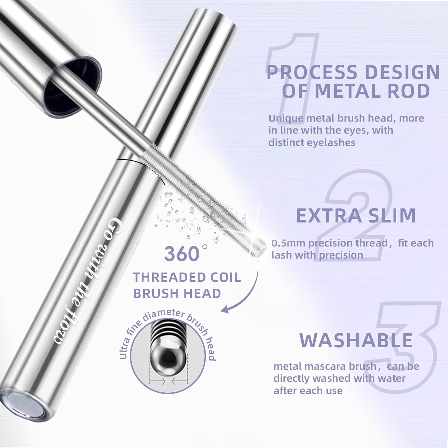 Noerrors Metal Mascara, Washable Iron Eyelash Stick, 3D Curling, Extra Slim Fine Volume Pigment Long Eyelashes, Brushless Brush, Waterproof Long Lasting Eyelash Makeup #Brown image number 1