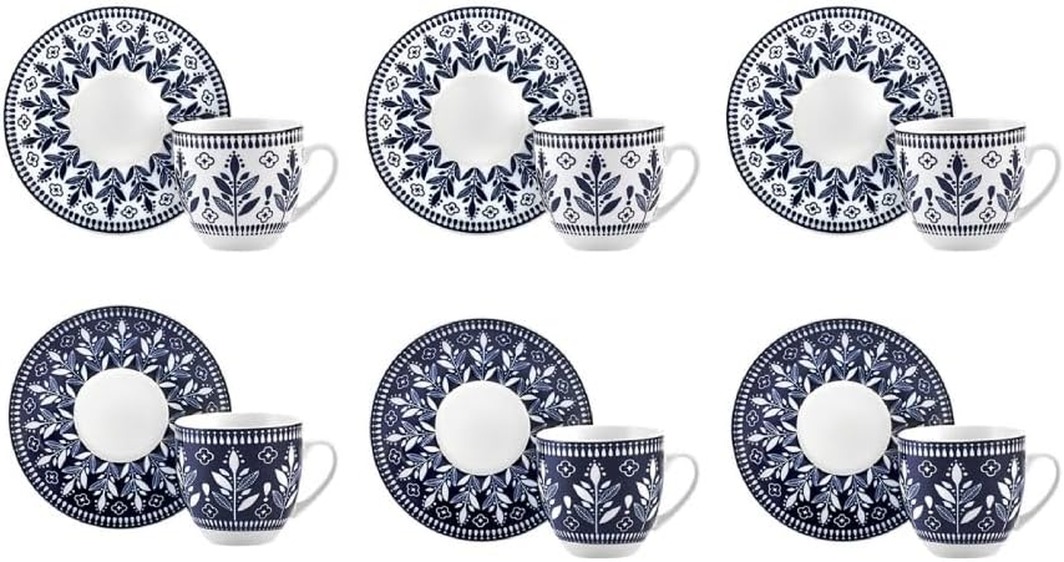 KARACA Peyker Turkish Coffee Cup Set for 6 People - 12 Piece Cups with Saucers - Small Bone China Espresso Set - Ideal for Serving Greek, Arabic Coffee (2.8 Fl Oz)