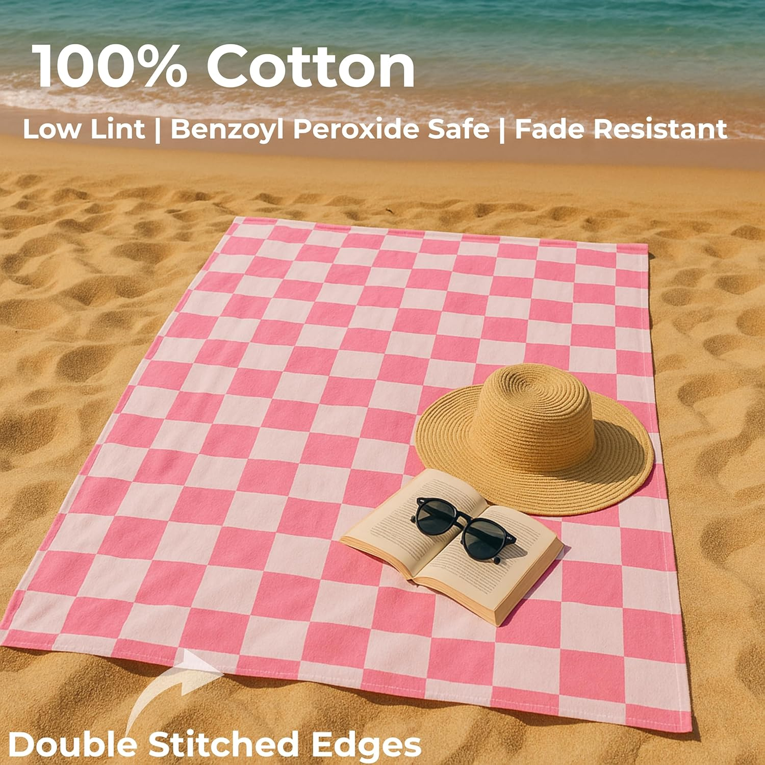 LARA Home Luxury Jacquard Velour Beach Towels, 100% Cotton, Large Beach Towel Size 90X165Cm, 500GSM, Pack of 2, Double-Sided Pattern Velvet (Pink White Pattern)