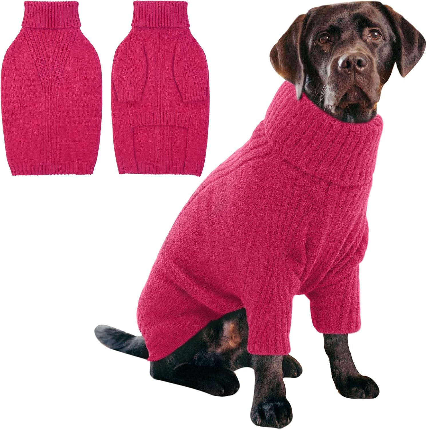 Iecoii XXL Dog Sweater,Thermal Knit Big Dog Sweater with Sleeve,Pet Turtleneck Doggy Sweatshirt for Extra Large Dogs Boy Girl,Stretchy Large Dogs Cold Weather Outfit Pitbull Clothes,(Rose Red,Xxl) image number 6