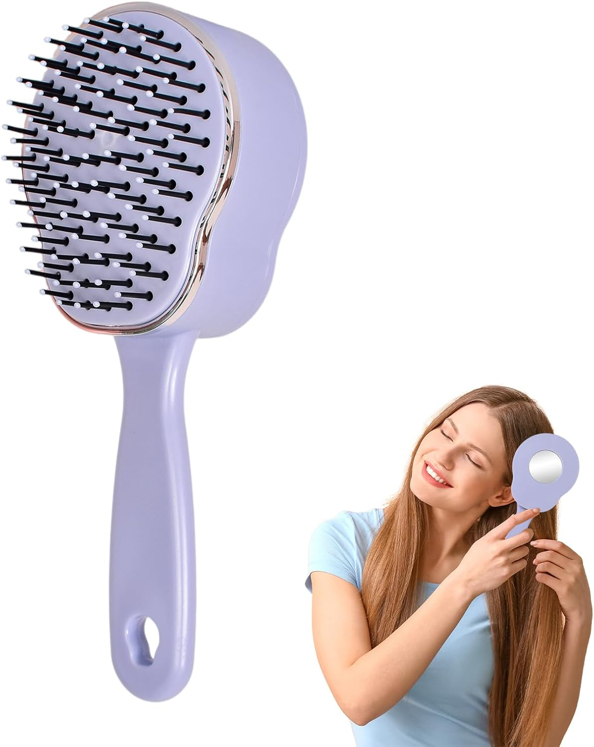 Detangler Hair Brush, Self Cleaning Hair Brushes, anti Static Massage Comb Brush,Cushion Hairbrush,Gentle Massaging,Gliding through Tangle,For Women & Men,Short,Long,Straight,Waves image number 4