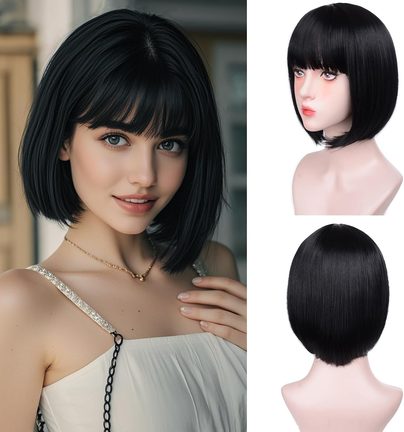 Pink Wig and Party Sunglasses, Bob Wig with Bangs Light Pink Wigs for Women, Cosplay Party Wigs - Bachelorette Decorations Favors (Pink)