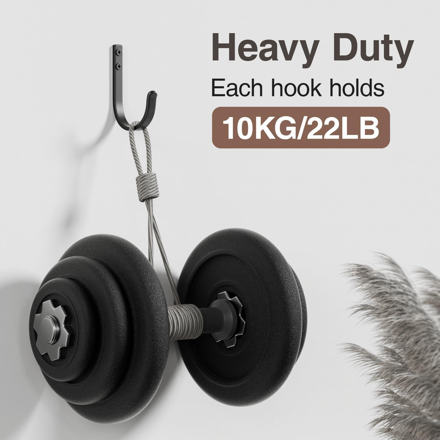 Josmimic 10-Pack Wall Hooks for Towel/Coat - 22LB Heavy Duty Metal Hanger Wall Mount, for Outdoor, Closet, Door, Shelf, Bathroom, for Backpack, Cup, Clothes, Mug, Black Matte, Screws Included image number 3